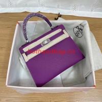 Hermes Kelly 25cm Shoulder Bags Epsom KL2755 purple&silver Tone Metal