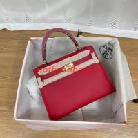 Hermes Kelly 25cm Shoulder Bags Epsom KL2755 red&gold Tone Metal