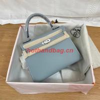 Hermes Kelly 25cm Shoulder Bags Epsom KL2755 sky blue&silver Tone Metal