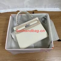 Hermes Kelly 25cm Shoulder Bags Epsom KL2755 white&silver Tone Metal