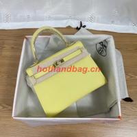 Hermes Kelly 25cm Shoulder Bags Epsom KL2755 yellow&gold Tone Metal