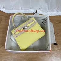 Hermes Kelly 25cm Shoulder Bags Epsom KL2755 yellow&silver Tone Metal