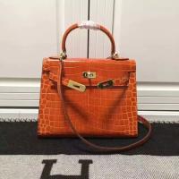 Hermes Kelly 28cm Shoulder Bag Croco Leather K28 Orange