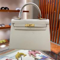 Hermes Kelly 28cm Shoulder Bags Epsom Leather KL28 creamy white Gold hardware