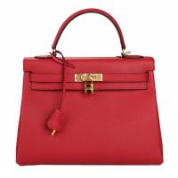 Hermes Kelly 32cm Shoulder Bag Burgundy Original Leather K32 Gold
