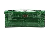 Hermes Kelly Clutch Bag Croco Leather K1002 Green