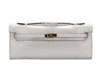 Hermes Kelly Clutch Bag Croco Leather K1002 White