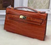 Hermes MINI Kelly 22cm Tote Bag Croco Leather KL22 Orange