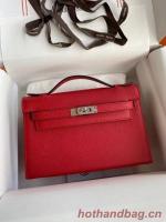 Hermes Original Epsom Leather KEL2278 red&Silver Tone Metal