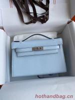 Hermes Original Epsom Leather KEL2278 sky blue&Silver Tone Metal
