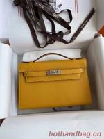 Hermes Original Epsom Leather KEL2278 yellow&Silver Tone Metal