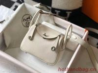 Hermes mini Lindy Original Togo Leather Bag LD19 White&Silver Tone Metal