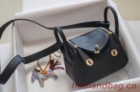 Hermes mini Lindy Togo Leather Bag LD19 black&gold Tone Metal