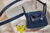 Hermes mini Lindy Togo Leather Bag LD19 blue&Silver Tone Metal
