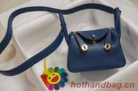 Hermes mini Lindy Togo Leather Bag LD19 blue&gold Tone Metal