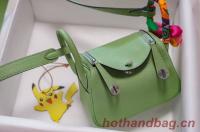 Hermes mini Lindy Togo Leather Bag LD19 green&Silver Tone Metal