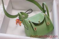 Hermes mini Lindy Togo Leather Bag LD19 green&gold Tone Metal