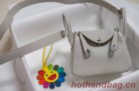 Hermes mini Lindy Togo Leather Bag LD19 grey&Silver Tone Metal