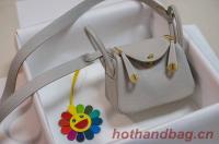 Hermes mini Lindy Togo Leather Bag LD19 grey&gold Tone Metal