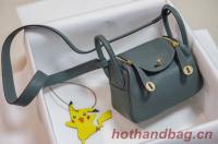 Hermes mini Lindy Togo Leather Bag LD19 light blue&gold Tone Metal