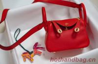 Hermes mini Lindy Togo Leather Bag LD19 red&gold Tone Metal