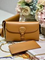 DIOR BOBBY EAST WEST POUCH WITH CHAIN Smooth Calfskin S5703UBP BROWN