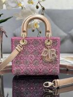 Dior LADY MEDIUM D LITE BAG M0568O Diamond Embroidery pink