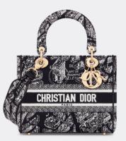 Dior MEDIUM LADY D LITE BAG Black and White Plan de Paris Embroidery M0565OOMP