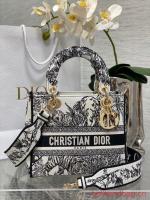 Dior MEDIUM LADY D LITE BAG Gray Toile de Jouy Reverse Embroidery M0565ORG
