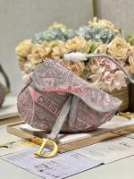 Dior SADDLE BAG Gray and Pink Toile de Jouy Reverse Embroidery M0446CEUP