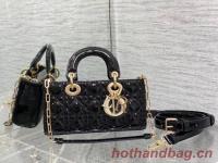 Dior SMALL LADY D JOY BAG Patent Cannage Calfskin M0613OW black