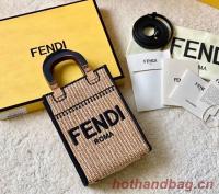 FENDI Mini Sunshine Shopper FF raffia mini bag 8BS051A black