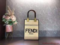 FENDI SUNSHINE SHOPPER Braided straw medium bag F1620 apricot