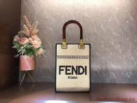 FENDI SUNSHINE SHOPPER Braided straw medium bag F1620 beige