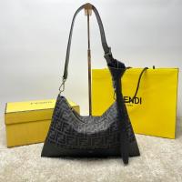 Fendi After FF Camellia colored leather bag with laser cut FF F7604 black