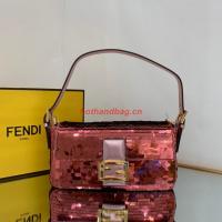 Fendi FF Baguette Gold Metal Sequin Embroidery Bag 2017 Wine