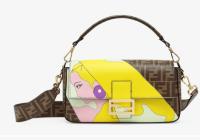 Fendi FF glazed fabric bag with inlay Baguette 8BR600A brown&yellow