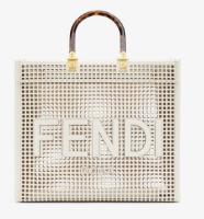 Fendi Sunshine Medium Two toned perforated leather shopper 8BH386A white