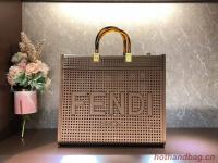 Fendi Sunshine Medium Two toned perforated leather shopper 8BH386A Coffee