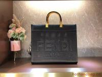 Fendi Sunshine Medium Two toned perforated leather shopper 8BH386A black
