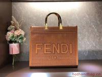Fendi Sunshine Medium Two toned perforated leather shopper 8BH386A brown