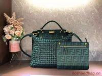 Fendi PEEKABOOXLITE LARGE green cotton bag 8BN304A