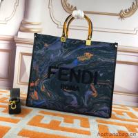Fendi Tote Fabric Graffiti Print Shopping Bag 1676 Blue