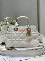 LADY DIOR TOP HANDLE MEDIUM BAG Latte Cannage Lambskin C9226 WHITE&GOLD