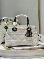 LADY DIOR TOP HANDLE MEDIUM BAG Latte Cannage Lambskin C9227 WHITE&BLACK