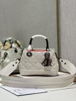 LADY DIOR TOP HANDLE SMALL BAG Latte Cannage Lambskin C9228 WHITE&BLACK