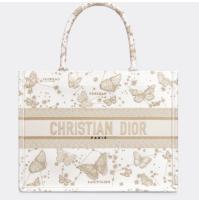 MEDIUM DIOR BOOK TOTE Gold Tone and White Butterfly Zodiac Embroidery M1296ZESU