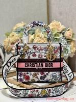 MEDIUM DIOR LADY D LITE BAG White Multicolor Florilegio Embroidery M0565