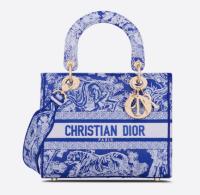 MEDIUM LADY D LITE BAG Fluorescent Blue Toile de Jouy Reverse Embroidery M0565OROC