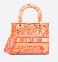 MEDIUM LADY D LITE BAG Fluorescent Orange Toile de Jouy Reverse Embroidery M0565ORO